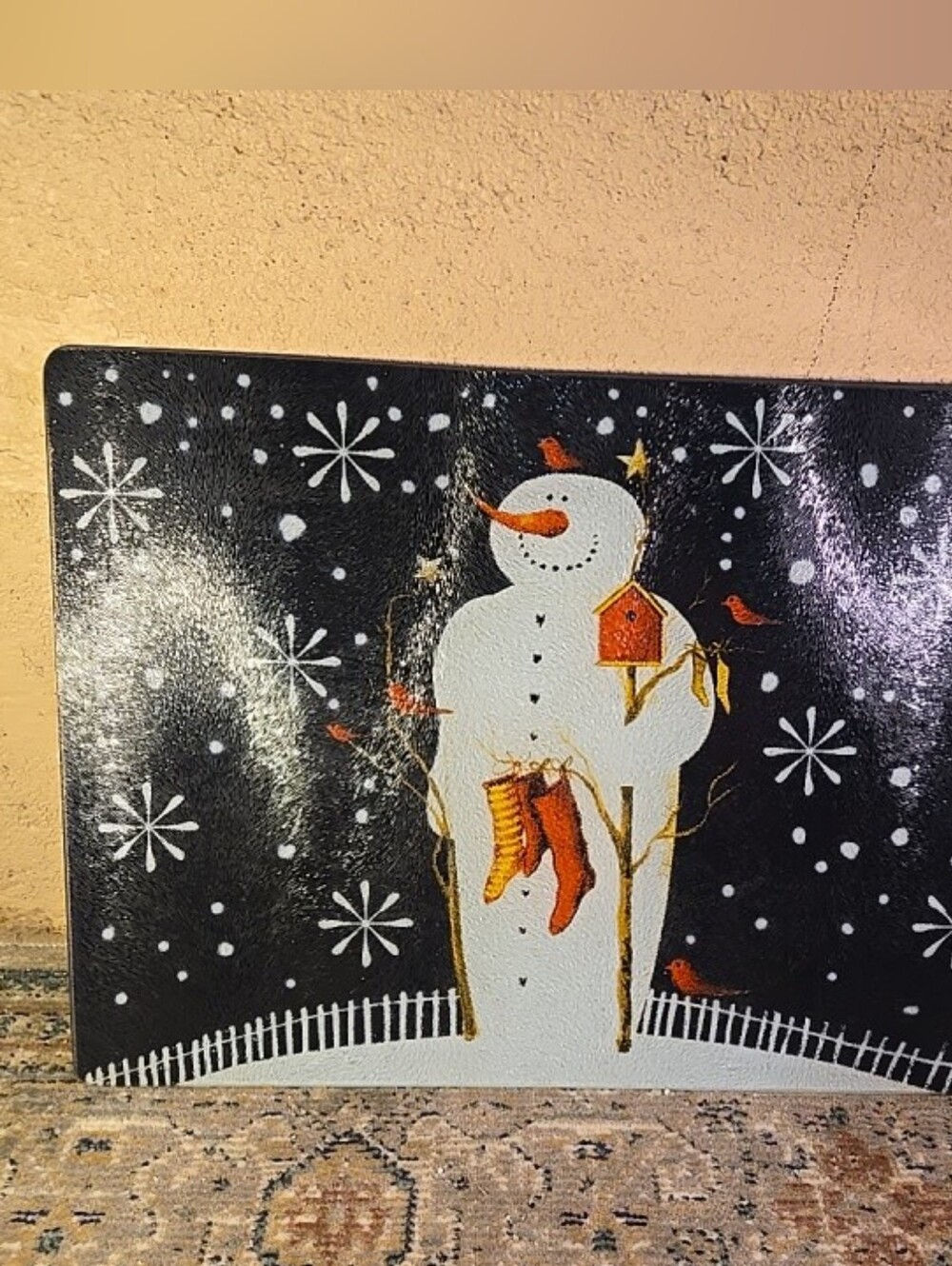 Mary Baxter Twighlight Snowman Stockings 16" Glass Cutting Board  International